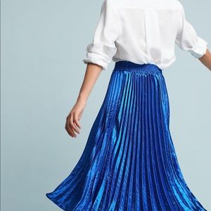 Anthropologie Blue Gemma Pleated Midi Skirt Size M